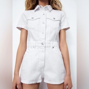 Zara White Denim Romper